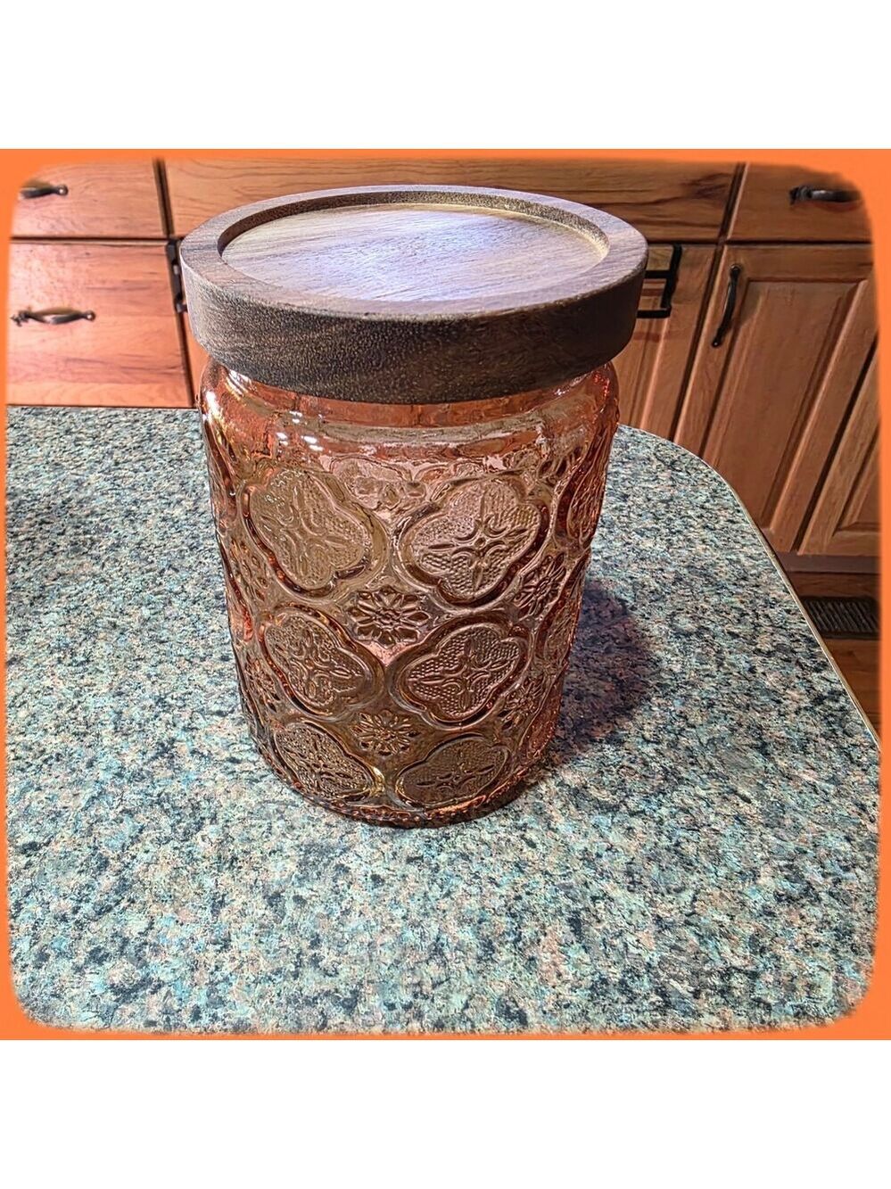 NIB Textured Colored Glass Jar Airtight Wooden Lid, 24 Fl Oz Container 1 Piece - Picture 4 of 15